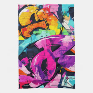 Kühne Straßenkunst mit Lila, Schwarz und Gelb Geschirrtuch