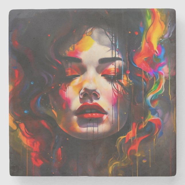 kühne Surreal Portrait Steinuntersetzer (Vorderseite)