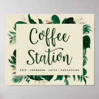 Kühne tropische Blätter Kaffeestation Hochzeitszei