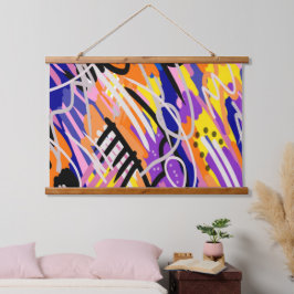Kühne und expressive Abstrakte Kunst Wandteppich Mit Holzrahmen