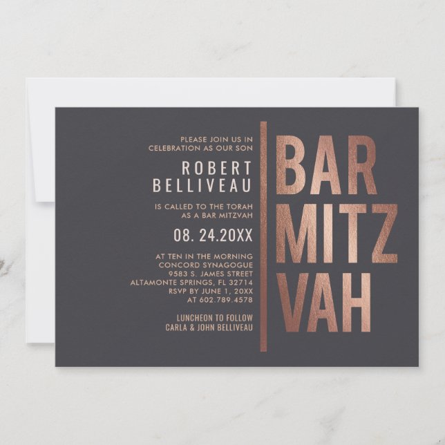 Kühne und Minimalistische Bar Mitzvah Einladung (Vorderseite)