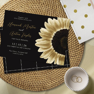 Kühne und moderne schwarze goldene Sonnenblumen-Ei Einladung