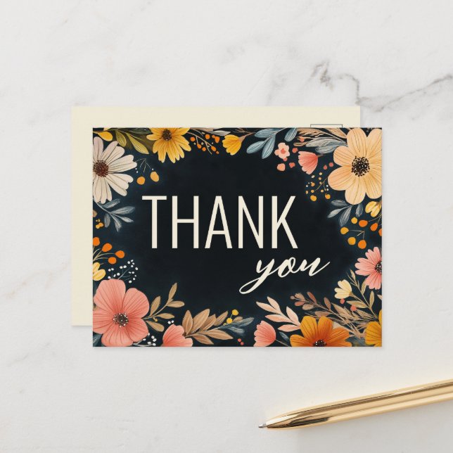Kühne Wasserfarbe Florals Custom DANKE Postkarte (Vorderseite/Rückseite Beispiel)