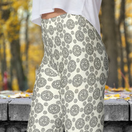 kühne, weiße Elfenbein- und schwarze Kreislaufmust Leggings