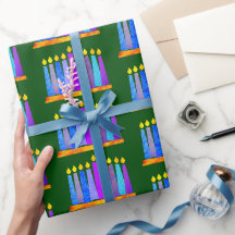 kühne Whimsical Hanukkah Menorah Kerzen auf Grün