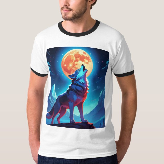 Kühne Wolf und Mond T-Shirt (Vorderseite)
