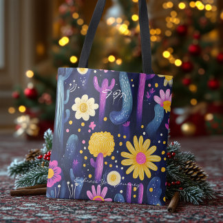 Kühne Wüstenblumen – Farbige Kaktus-Kunstmuster Tasche
