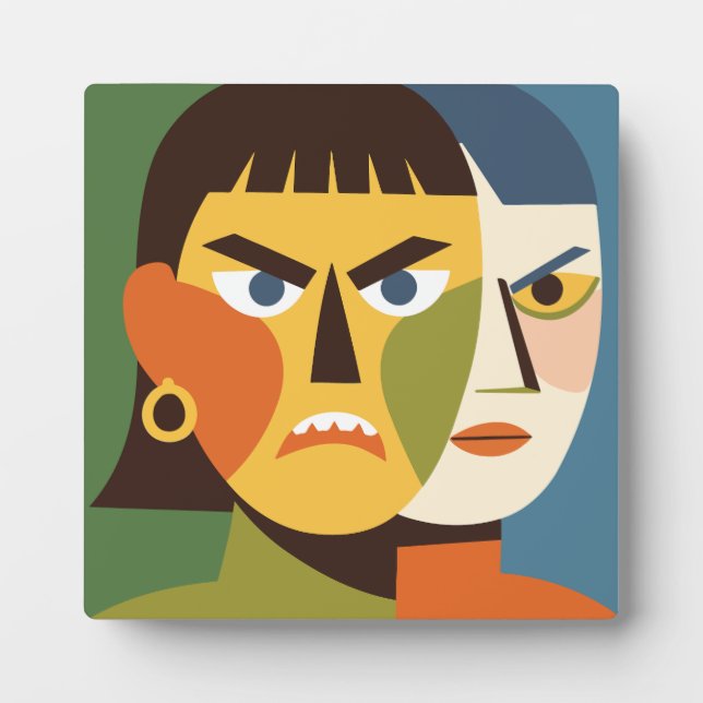 Kühne wütende Split-Face-Frau Fotoplatte (Vorderseite)