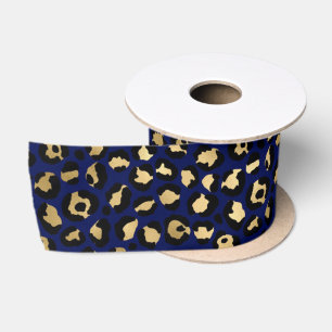 Kühner blauer Leopardenprint   Glamouröses Tiermus Satinband