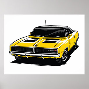 Kühner Gelber Muscle-Car-Pop-Entwurf Poster