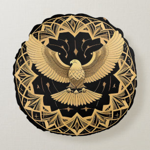 Kühner goldener Adler, männliches Wohnaccessoire Rundes Kissen