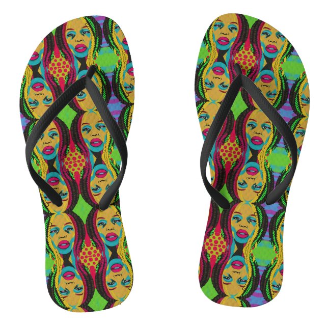 Kühner Pop Art-African American Woman mit Locs Flip Flops (Fußbett)