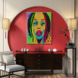 Kühner Pop Art African American Woman with Locatio Poster<br><div class="desc">Diese beeindruckende KI-Grafik zeigt eine wunderschöne afrikanische Amerikanerin mit Locs. Geschehen in einem Pop Art Stil, Set gegen lebendige Farben, diese wunderschöne Frau ist exquisit mit einem verführerischen Blick portraitiert. Mit seinem einzigartigen und auffälligen Aussehen wird dieses grafische Design sicher auffallen und eine Aussage treffen.</div>