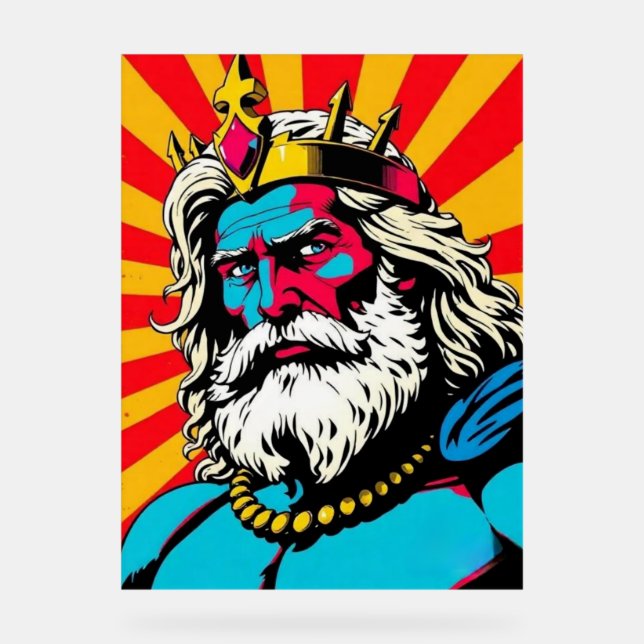 Kühner Pop Art Zeus - farbenfrohe griechische Gott Acrylschild (Vorderseite)