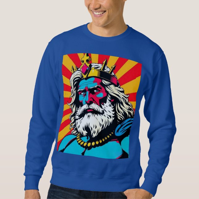 Kühner Pop Art Zeus - farbenfrohe griechische Gott Sweatshirt (Vorderseite)