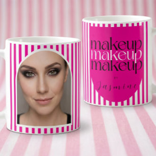 Kühner Retro-Makeup-Artist Pink-Weiße Fotostreifen Kaffeetasse