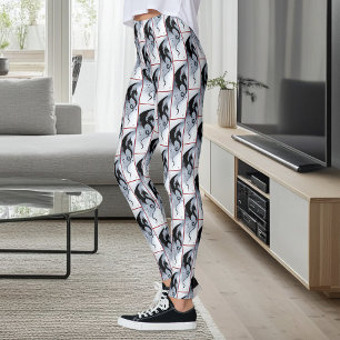 Kühner schwarzer Stammesdrache rote blaue Blumen Leggings