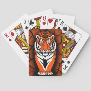 Kühner Tiger auf gesprungener Erde im Hintergrund Spielkarten