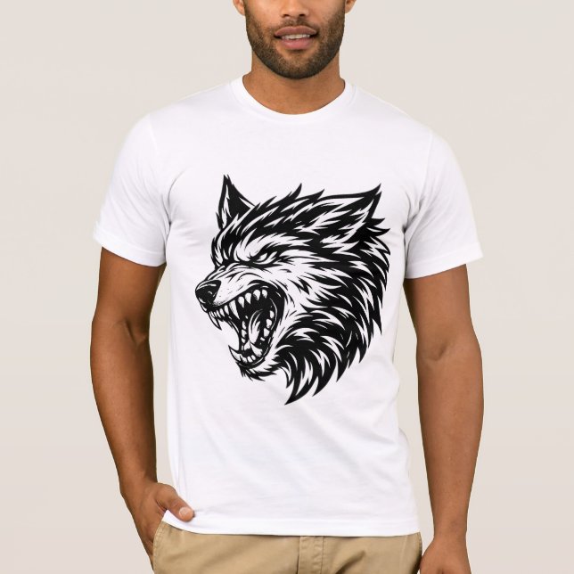 Kühner Wolfskopf, fett, Schwarz-Weiß, Alpha-Wolf  T-Shirt (Vorderseite)