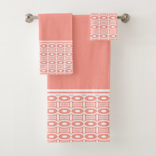 Kühnes Aprikosen- und Weißes abstraktes geometrisc Badhandtuch Set