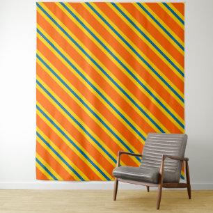 Kühnes Blau, Orange und Gelb Streifenmuster Wandteppich