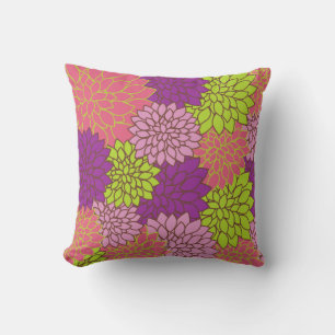 Kühnes Blumendesign in Limettengrün, Pink, Lila Kissen