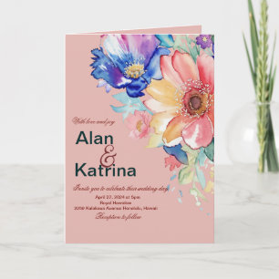 Kühnes Florales Errötendes Korallenrosa Gefaltetes Einladung