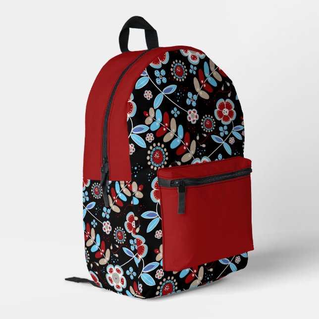 Kühnes florales Muster Bedruckter Rucksack (Rückseitige Ecke links)