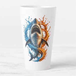 Kühnes Hai-Splash-Design – Blau & Orange Ozean P Milchtasse