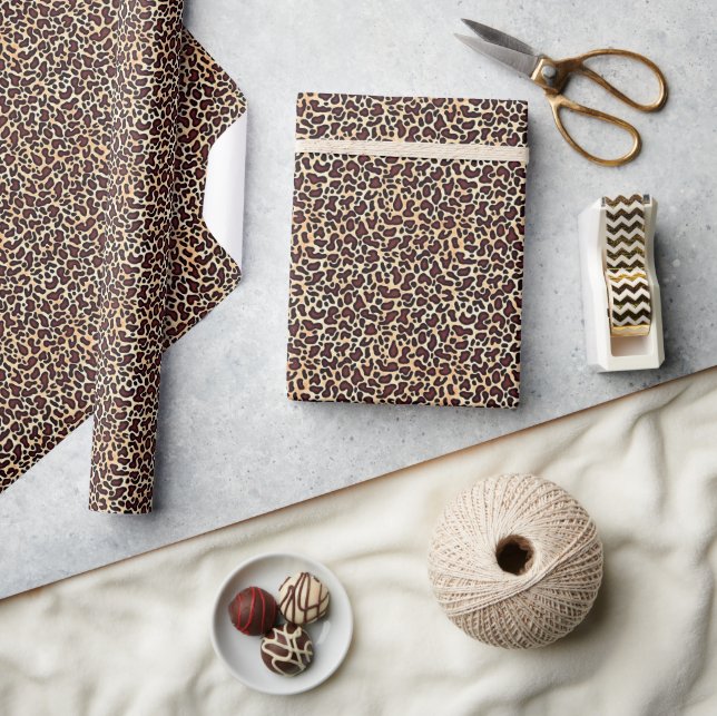 Kühnes Leopardenmuster Braun Schwarz Beiger Fleck  Geschenkpapier (Kunsthandwerk)