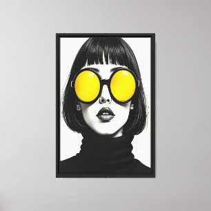 Kühnes Mädchen mit gelber Brille Leinwanddruck