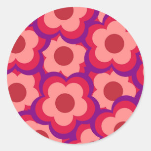 Kühnes Retro-Hippie-Blumenmuster Runder Aufkleber