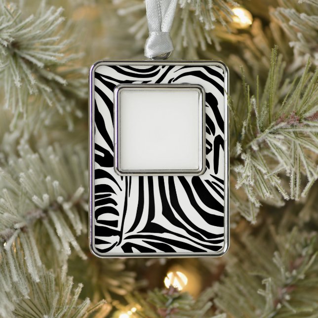 Kühnes Schwarz-Weiß-Zebramuster Rahmen-Ornament Silber (Baum)