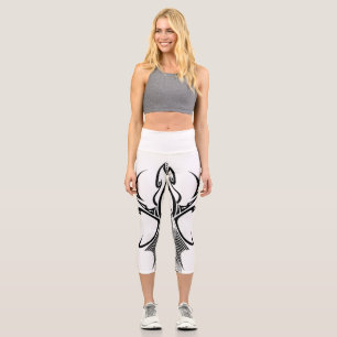 Kühnes Stammesmuster Schwarze Tinte Grafik Capri Leggings