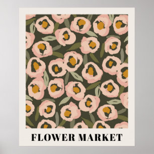 Kühnes, tintenfarbenes Blumenmuster Handgezeichn Poster