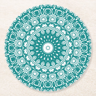 Kühnes Türkis-Mandala-Muster Runder Pappuntersetzer