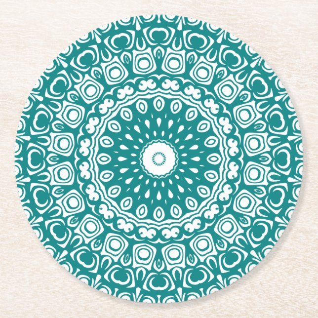 Kühnes Türkis-Mandala-Muster Runder Pappuntersetzer (Vorderseite)