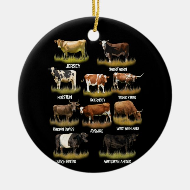 Kuhrassen Retro-Bauer Rindfleisch und Milcherzeugn Keramik Ornament (Vorne)