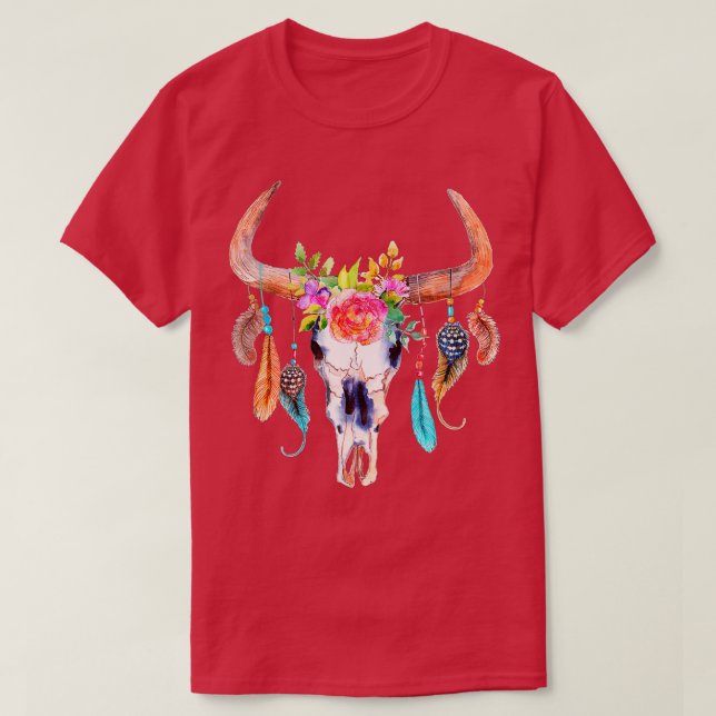 Kuhschädel für Blume Zucker Rose Helloween T-Shirt (Design vorne)