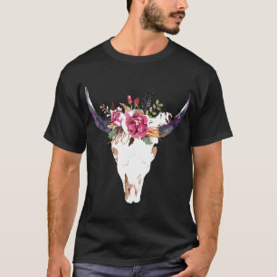 Kuhschädel-Kunst mit Blumen toll für den Urlaub T-Shirt