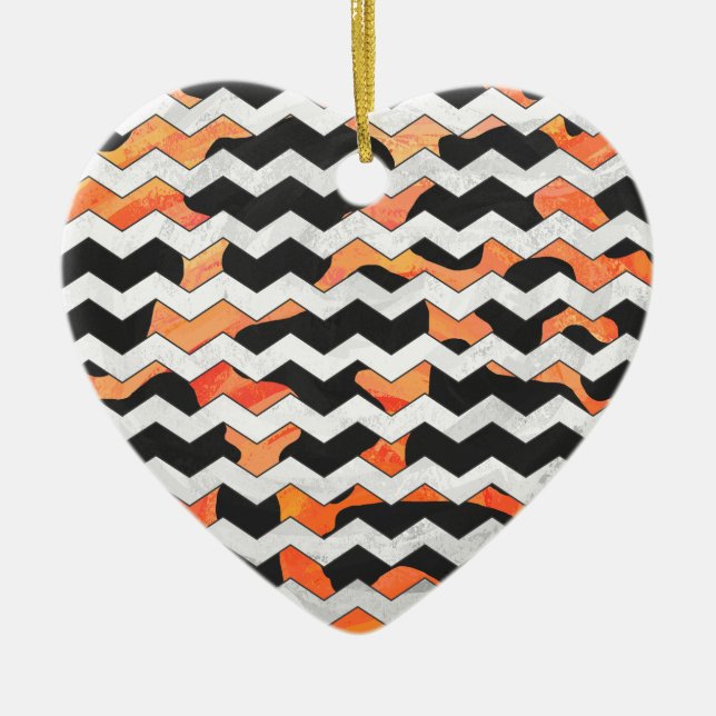 Kuhschwarz und orange Zickzack Keramik Ornament (Vorne)