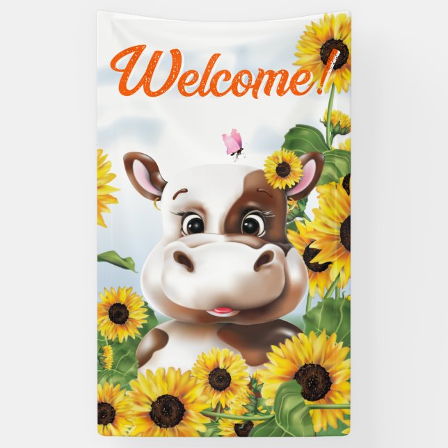 Kuhsonnenblumenfarm Willkommen Banner (Vertikal)
