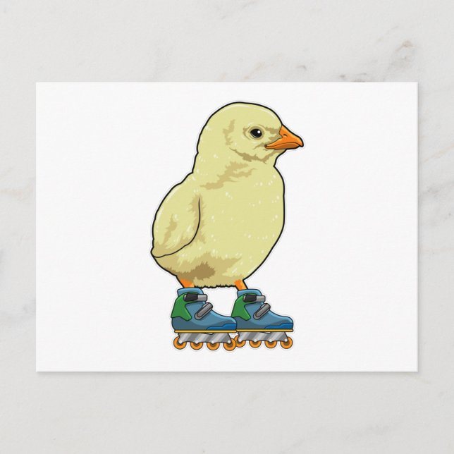 Küken als Inline-Skater mit Inline-Skates Postkarte (Vorderseite)