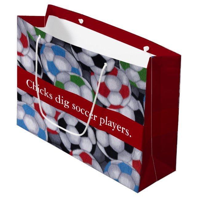 Küken-Grabungs-Fußball-Spieler Große Geschenktüte (Vorderseite Schrägansicht)