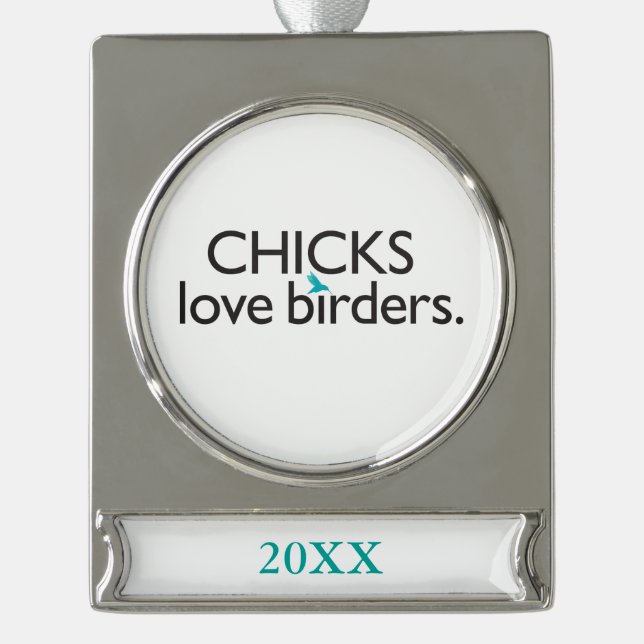 Küken-Liebe-Vogelbeobachter Banner-Ornament Silber (Vorderseite)