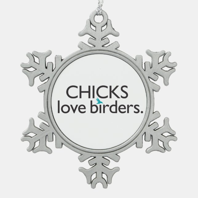Küken-Liebe-Vogelbeobachter Schneeflocken Zinn-Ornament (Vorderseite)