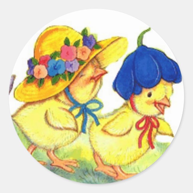 Küken mit Osterbonnets Runder Aufkleber (Vorderseite)
