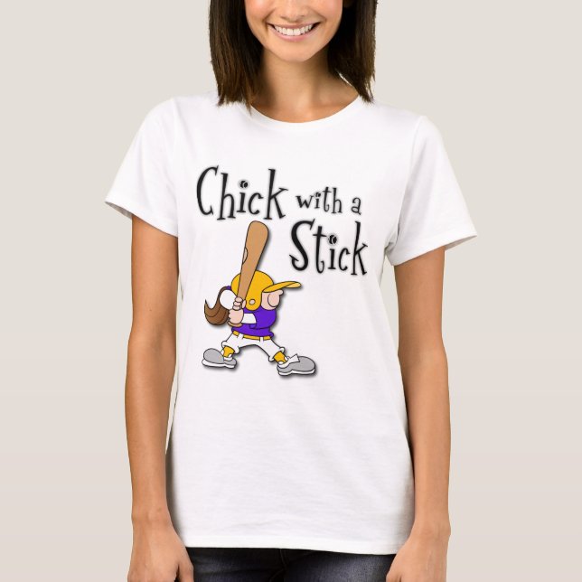 Küken mit Stöcken, braunes Haar T-Shirt (Vorderseite)