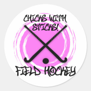 Küken mit Stöcken - Feld-Hockey Runder Aufkleber