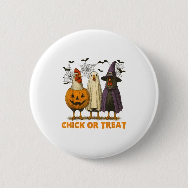 Küken oder Leckerei Gezwitscher HühnerHalloween Ko Button (Vorderseite)